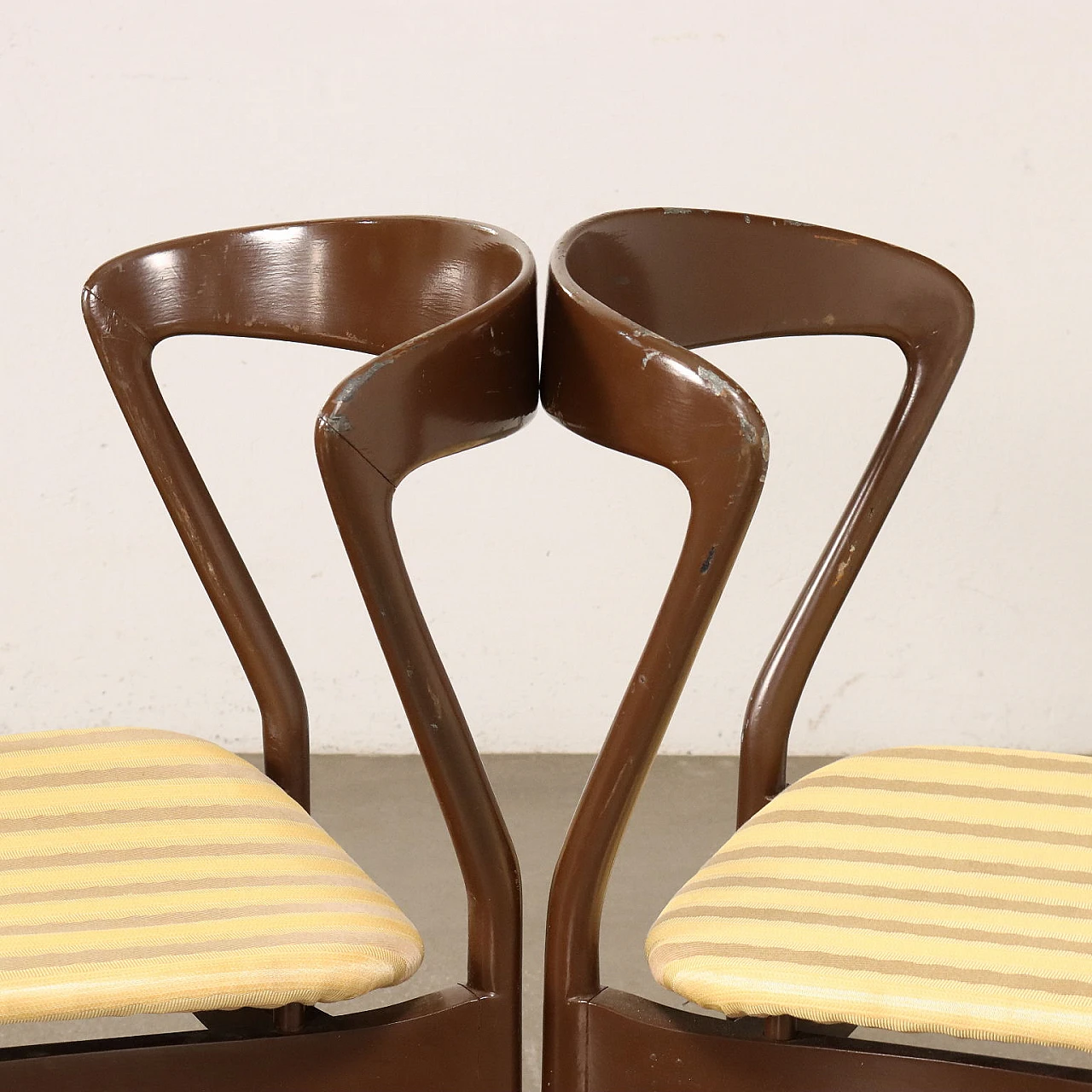 6 Enameled wood chairs with foam & fabric seat, 1960s 4