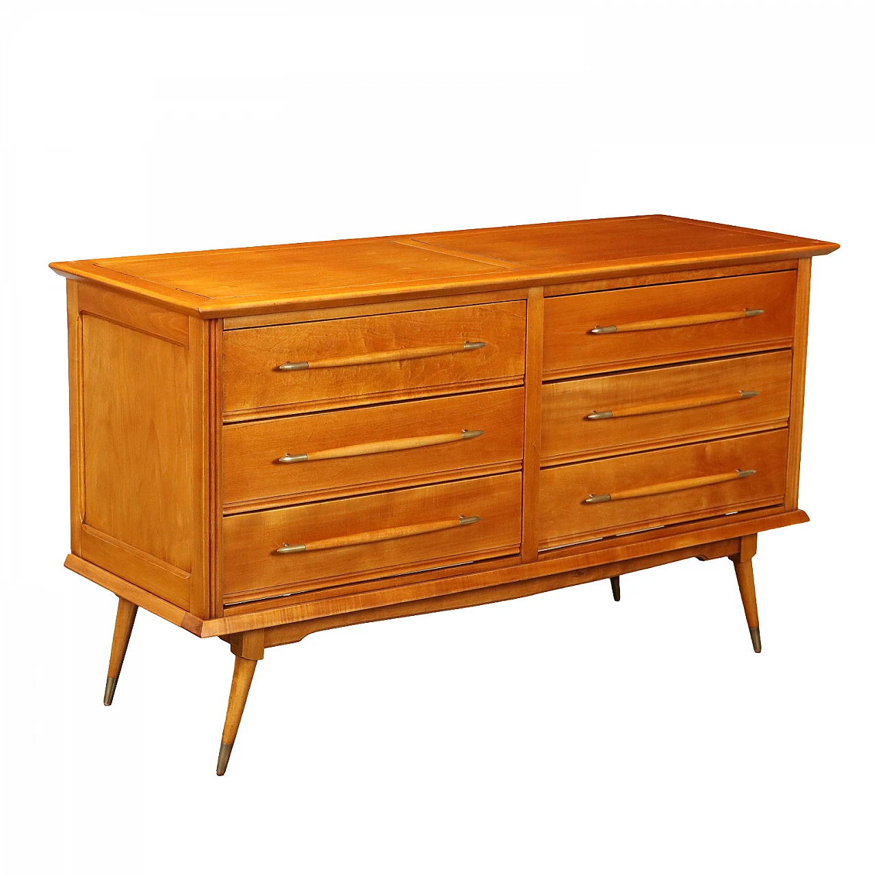 Brass and poplar veneer dresser with six drawers, 1950s 1
