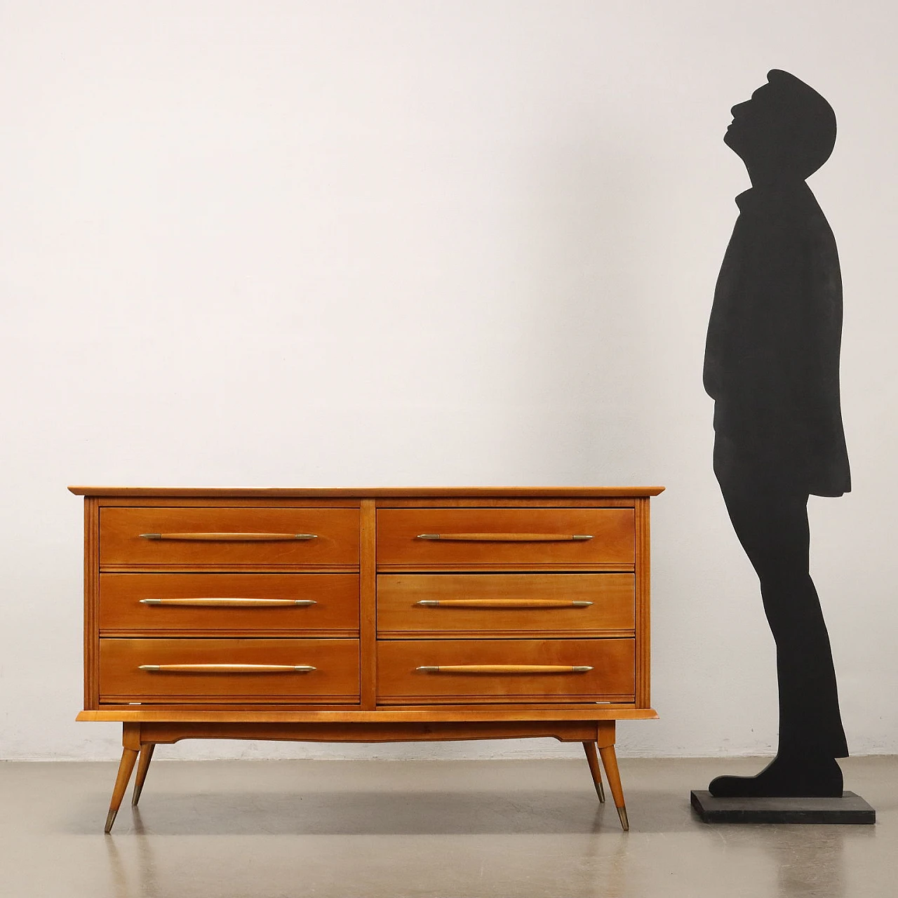 Brass and poplar veneer dresser with six drawers, 1950s 2