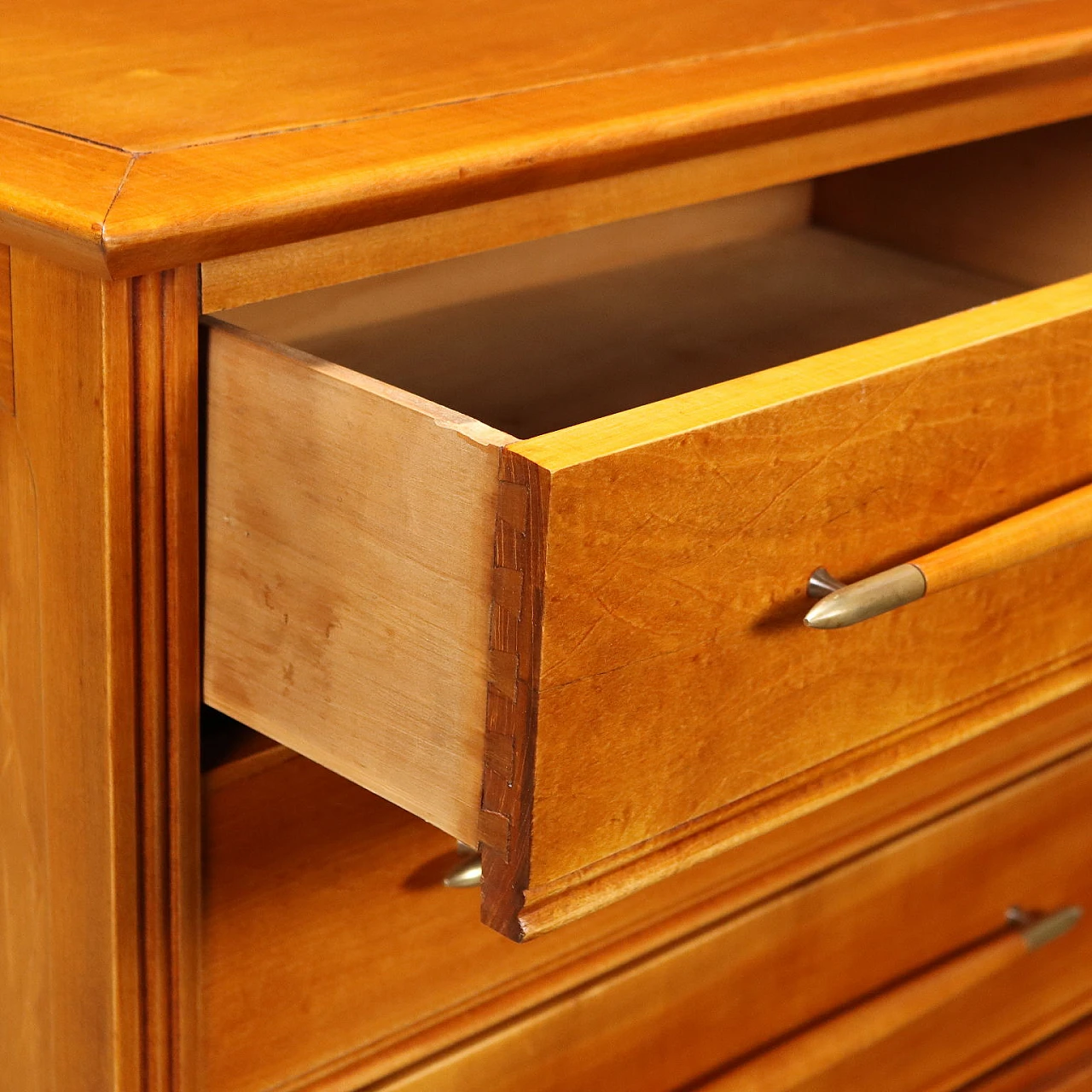 Brass and poplar veneer dresser with six drawers, 1950s 5