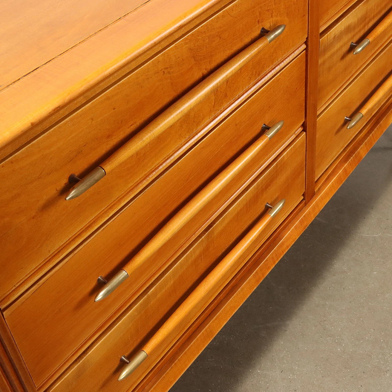 Brass and poplar veneer dresser with six drawers, 1950s 6