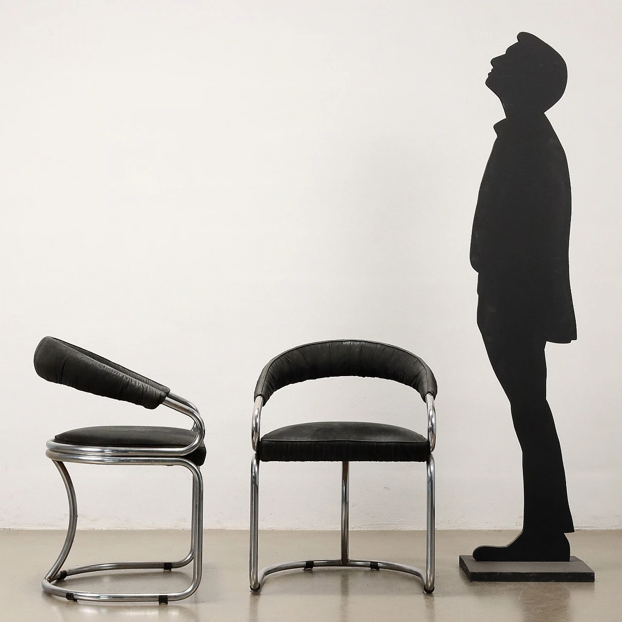 6 Sedie con rivestimento in tessuto nero e tubolare cromato, anni '60 2