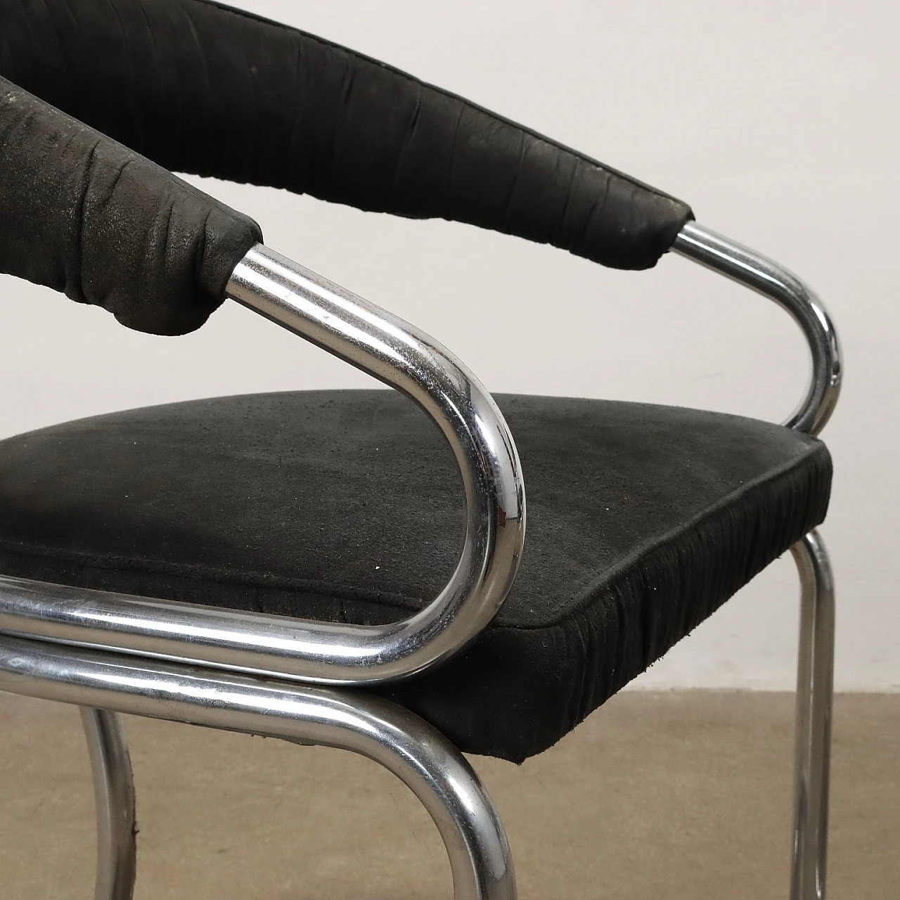 6 Sedie con rivestimento in tessuto nero e tubolare cromato, anni '60 3