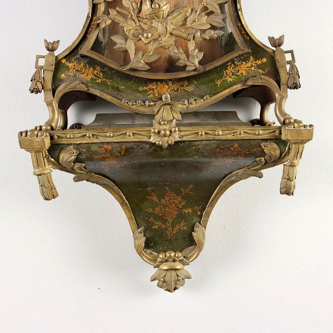 Pendulum on wooden shelf with gold leaf motif decoration, 1700s 7
