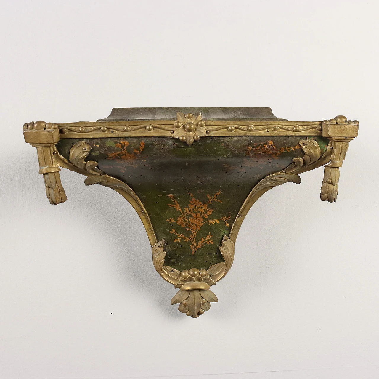 Pendulum on wooden shelf with gold leaf motif decoration, 1700s 8