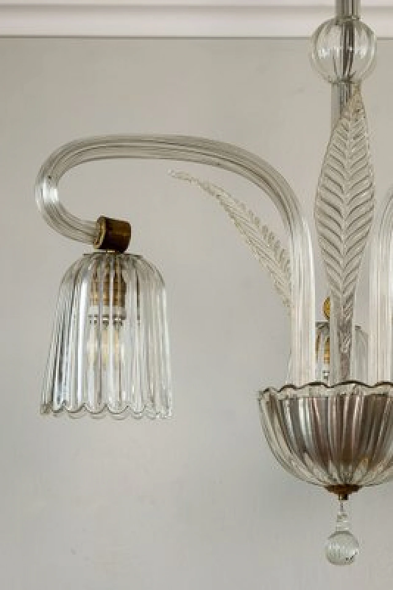 Lampadario Art Déco a tre luci in vetro di Murano, anni '30 3