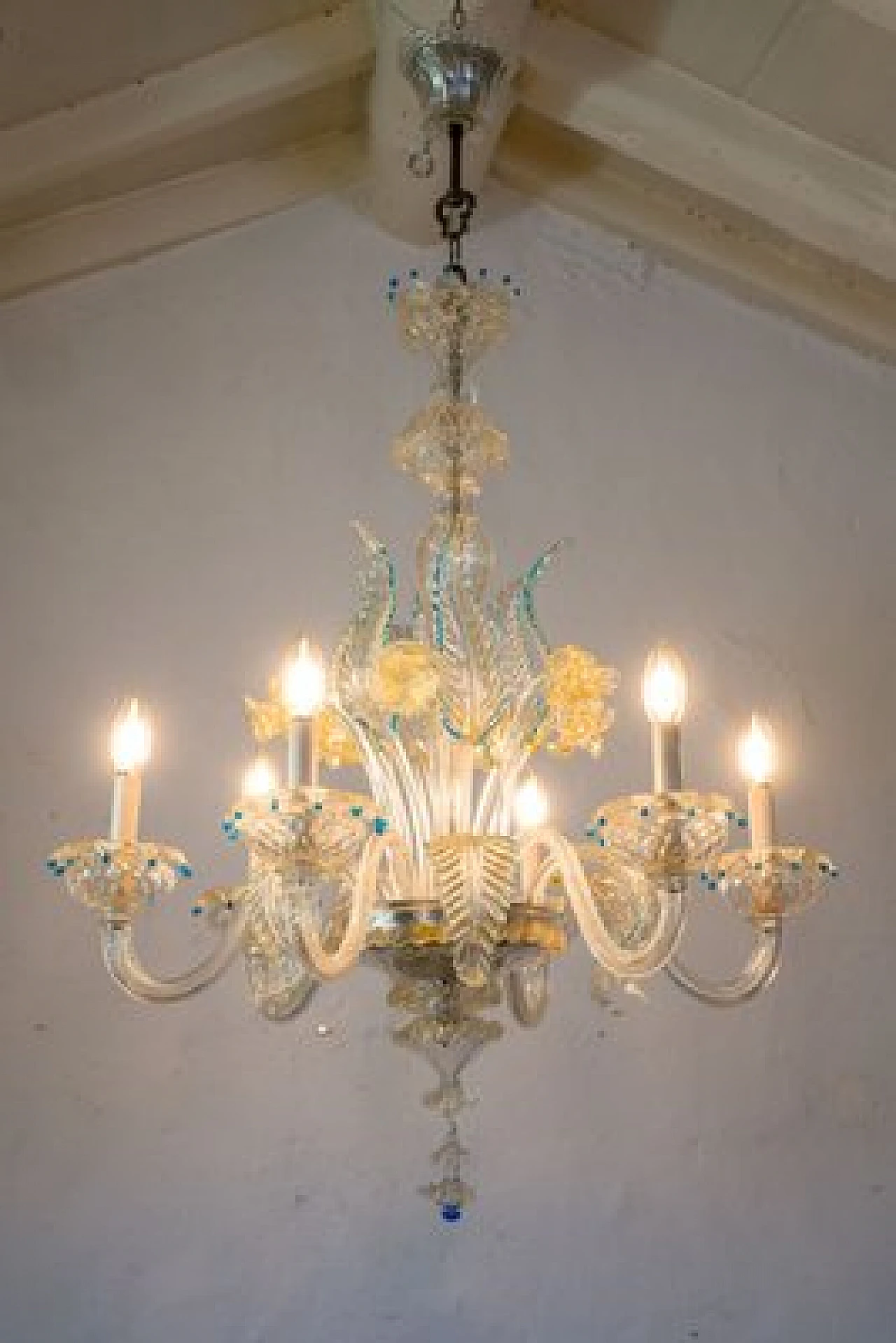 Lampadario in vetro di Murano soffiato a forma di bouquet, anni '40 1