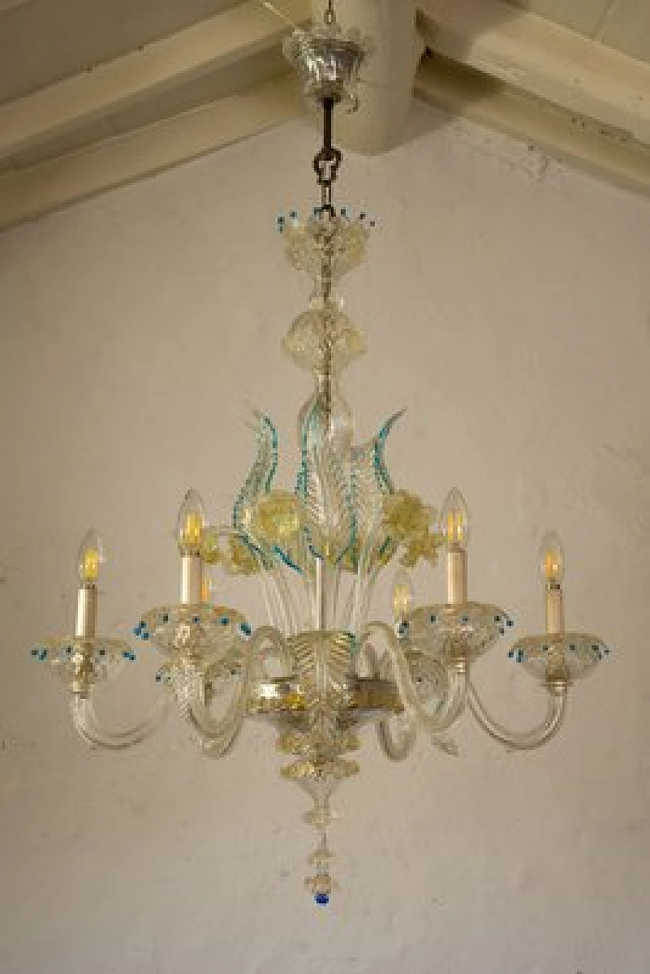 Lampadario in vetro di Murano soffiato a forma di bouquet, anni '40 2