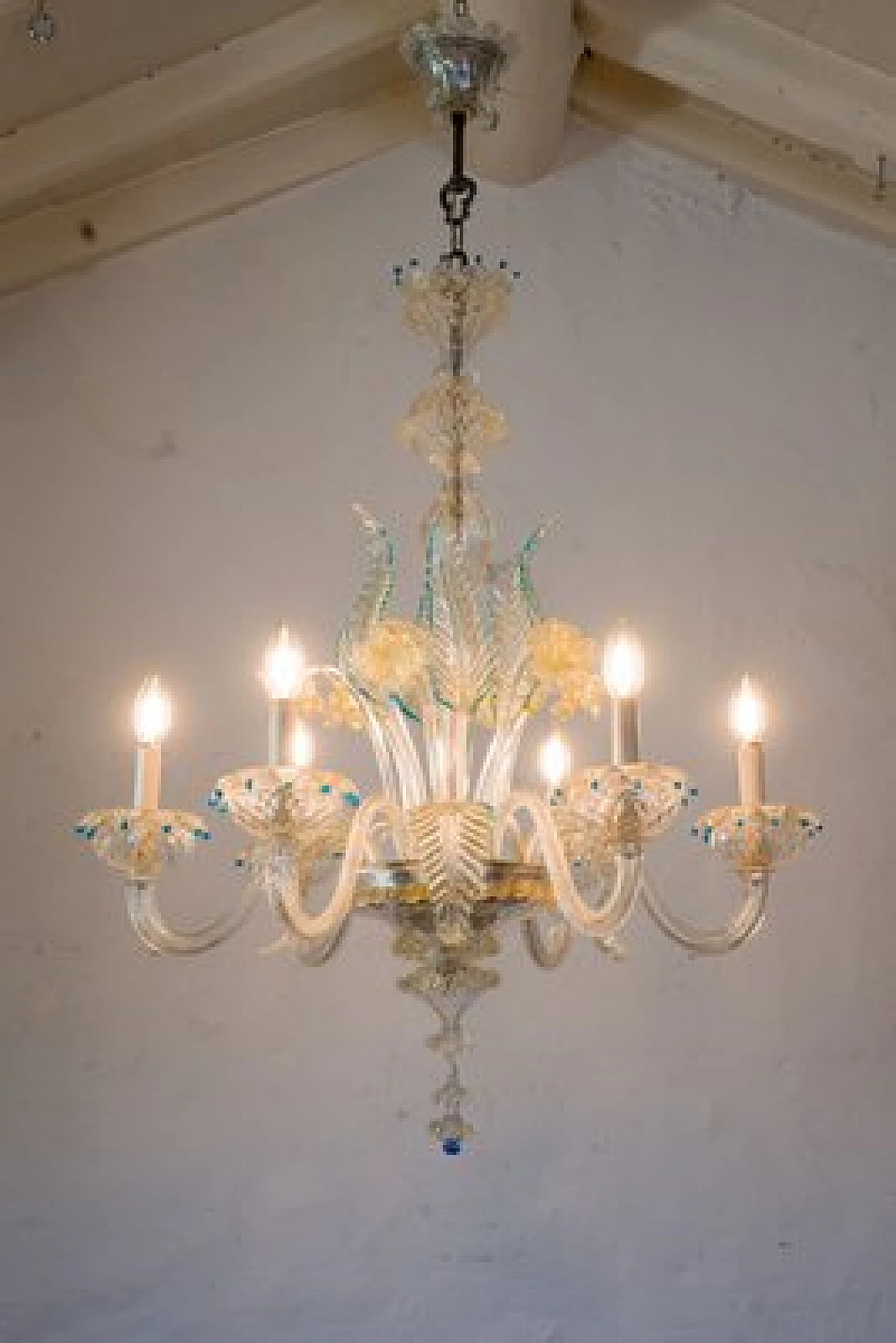 Lampadario in vetro di Murano soffiato a forma di bouquet, anni '40 10