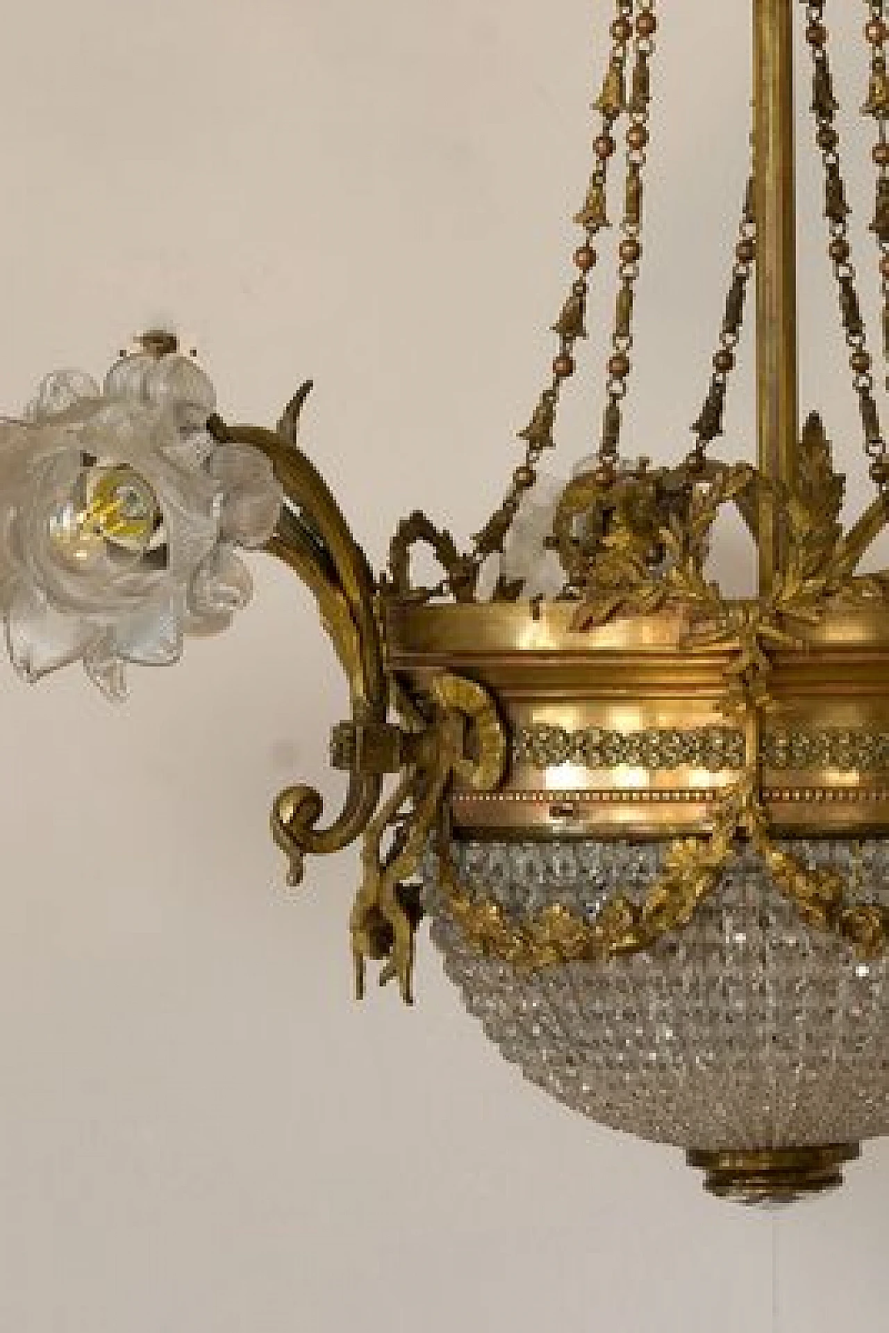 Nine-light Art Nouveau brass and crystal chandelier, 1920s 2