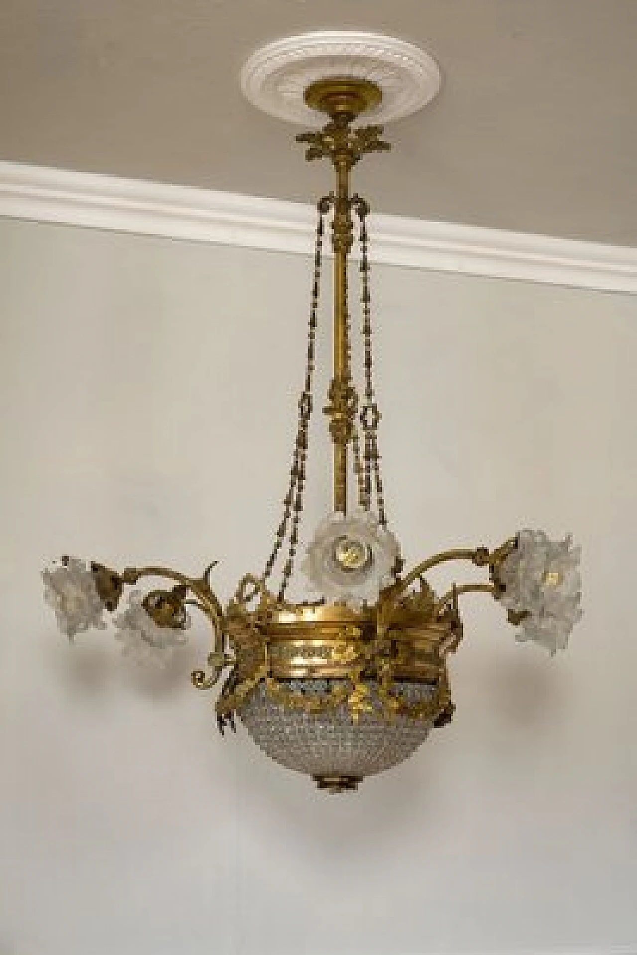Nine-light Art Nouveau brass and crystal chandelier, 1920s 10