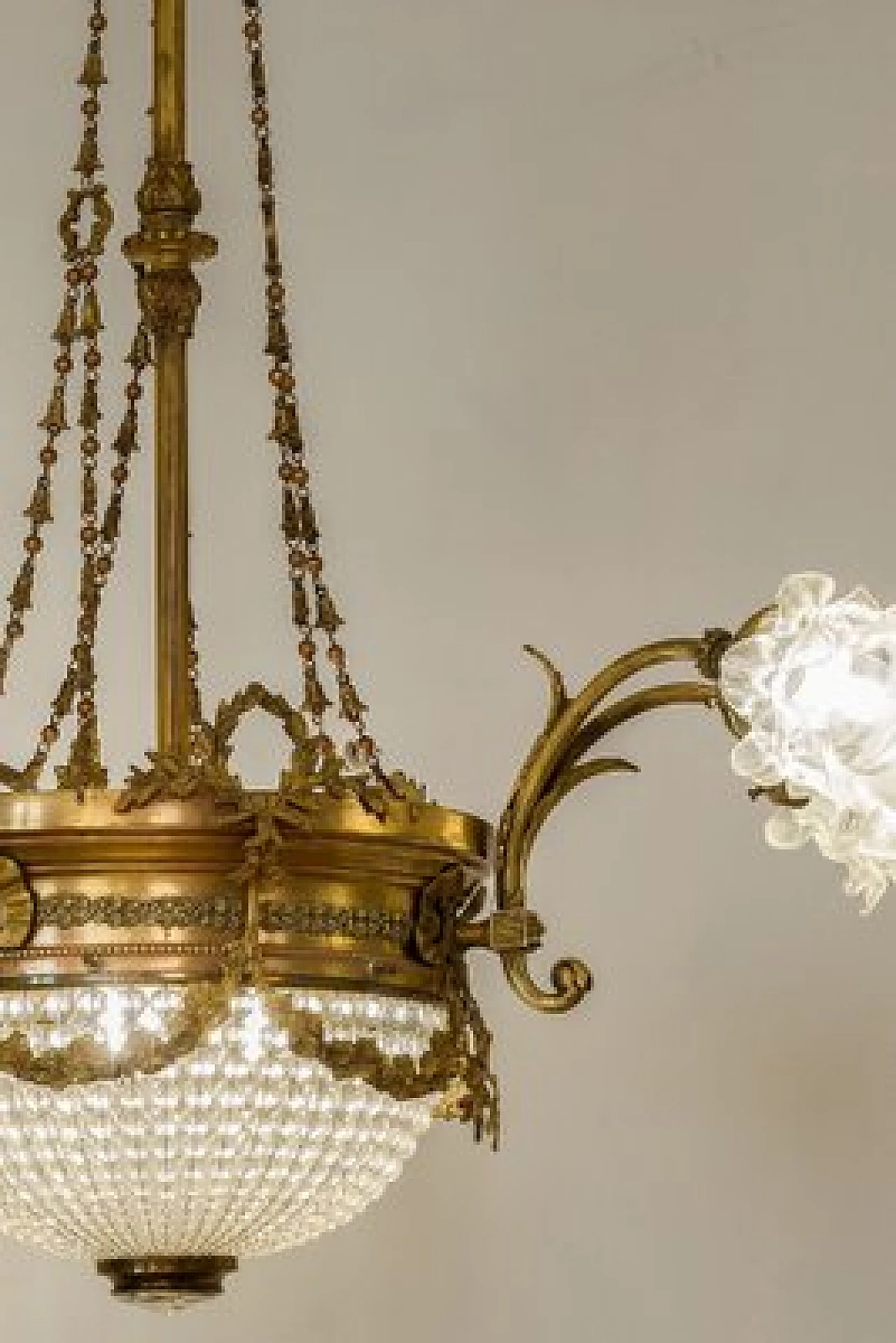 Nine-light Art Nouveau brass and crystal chandelier, 1920s 11