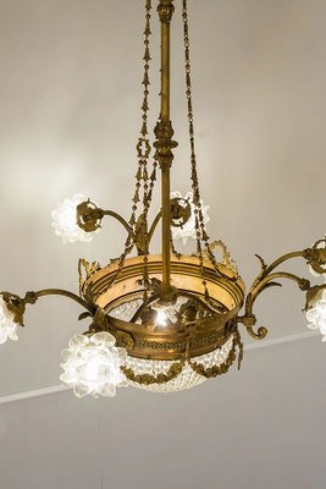 Nine-light Art Nouveau brass and crystal chandelier, 1920s 13