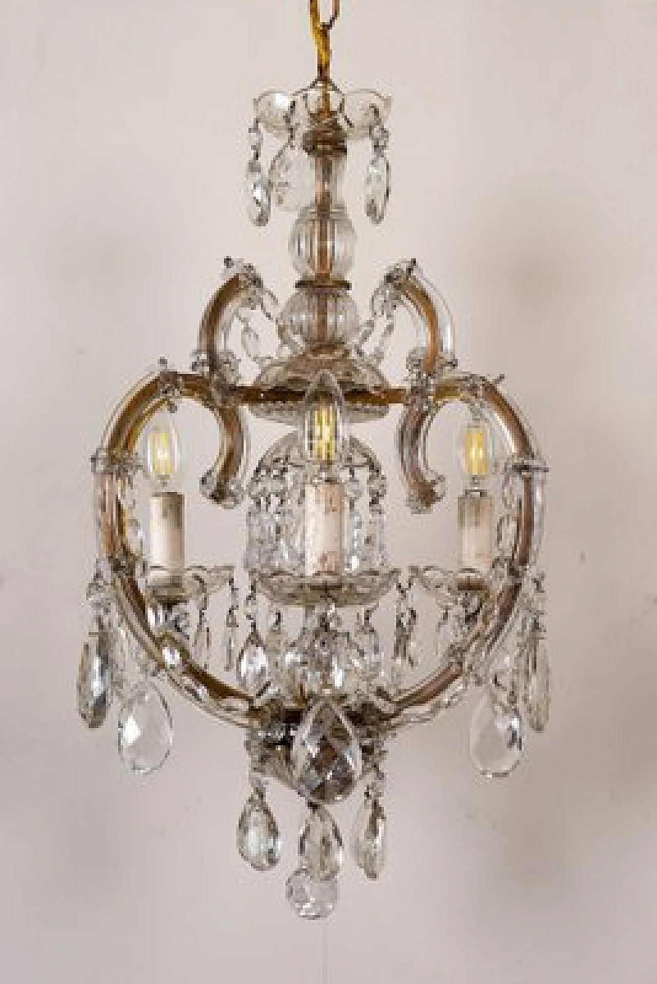 Lampadario Maria Teresa ferro battuto e vetro, anni '50 2