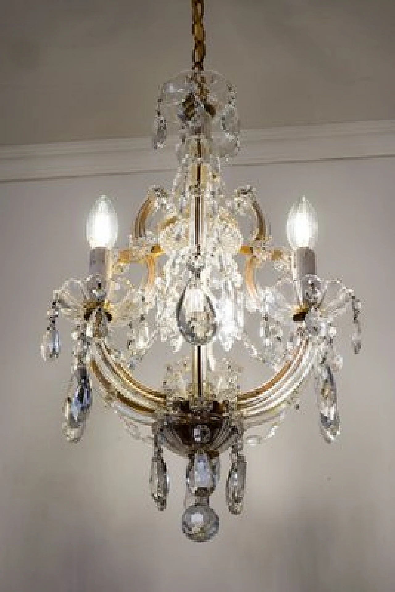 Lampadario Maria Teresa ferro battuto e vetro, anni '50 8