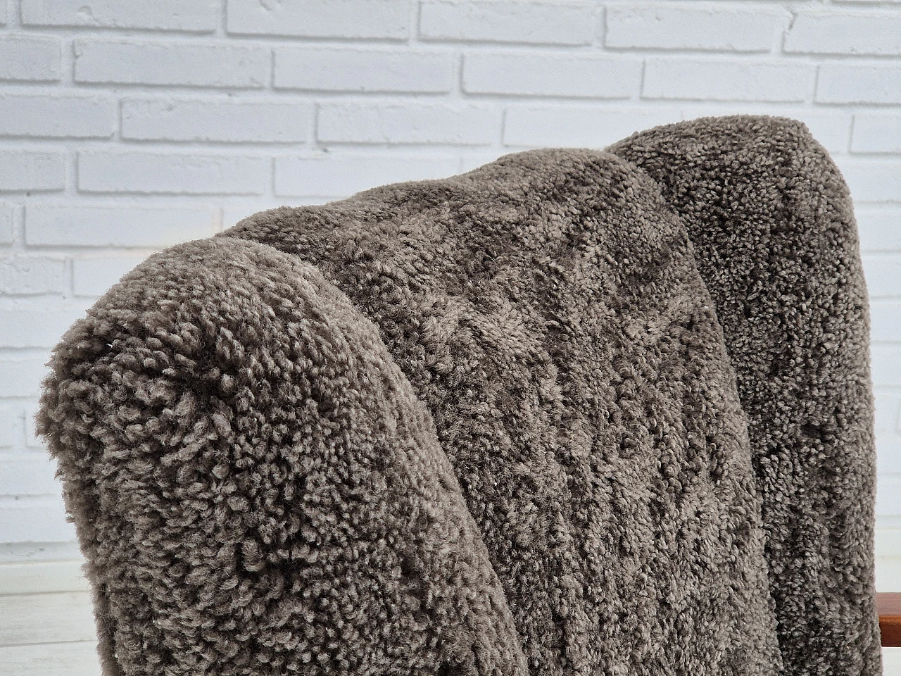 Beech wood and sheepskin Danish armchair, 1950s 2