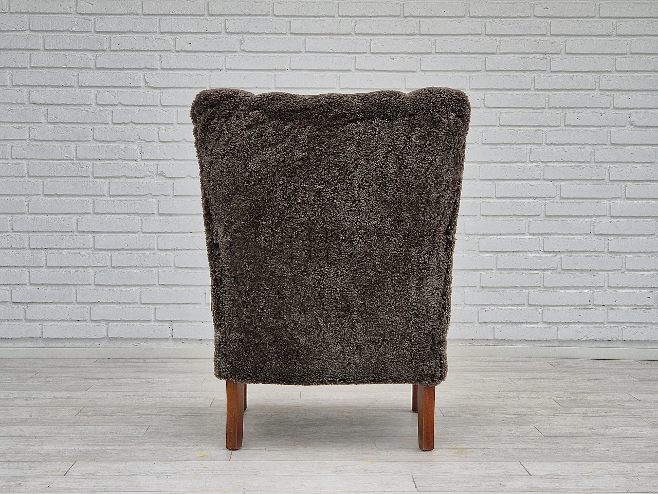 Beech wood and sheepskin Danish armchair, 1950s 7