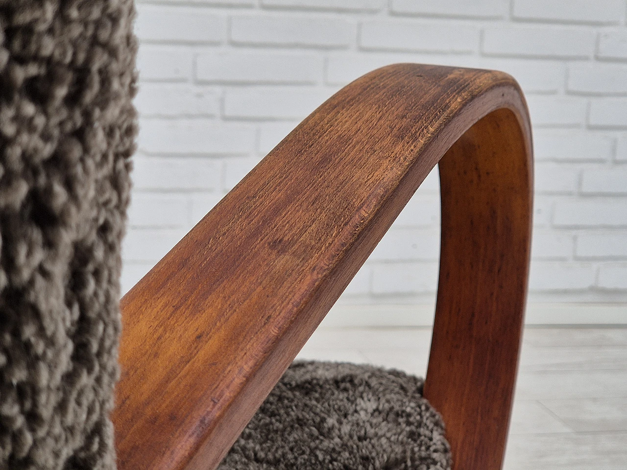 Beech wood and sheepskin Danish armchair, 1950s 9