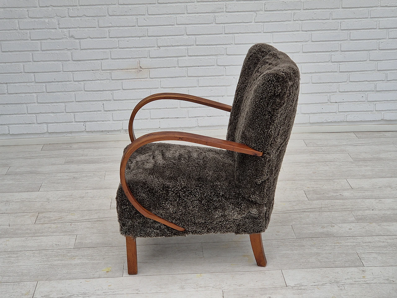 Beech wood and sheepskin Danish armchair, 1950s 10