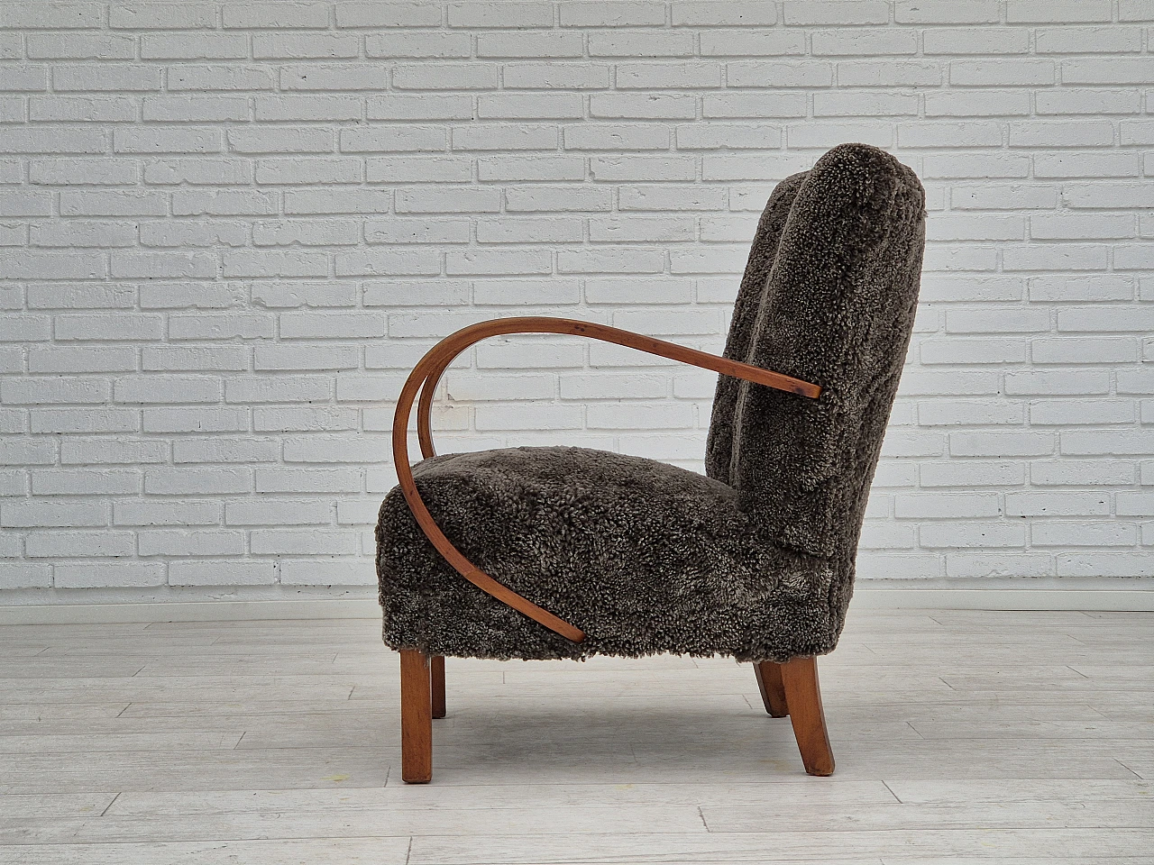 Beech wood and sheepskin Danish armchair, 1950s 11