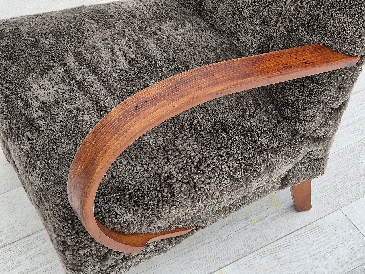 Beech wood and sheepskin Danish armchair, 1950s 12