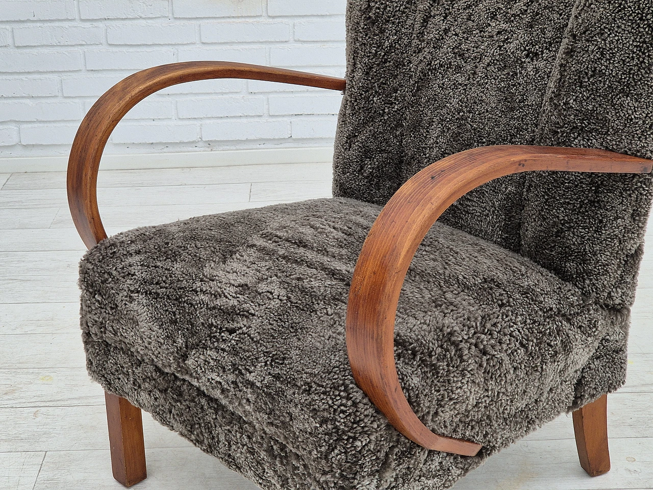Beech wood and sheepskin Danish armchair, 1950s 13