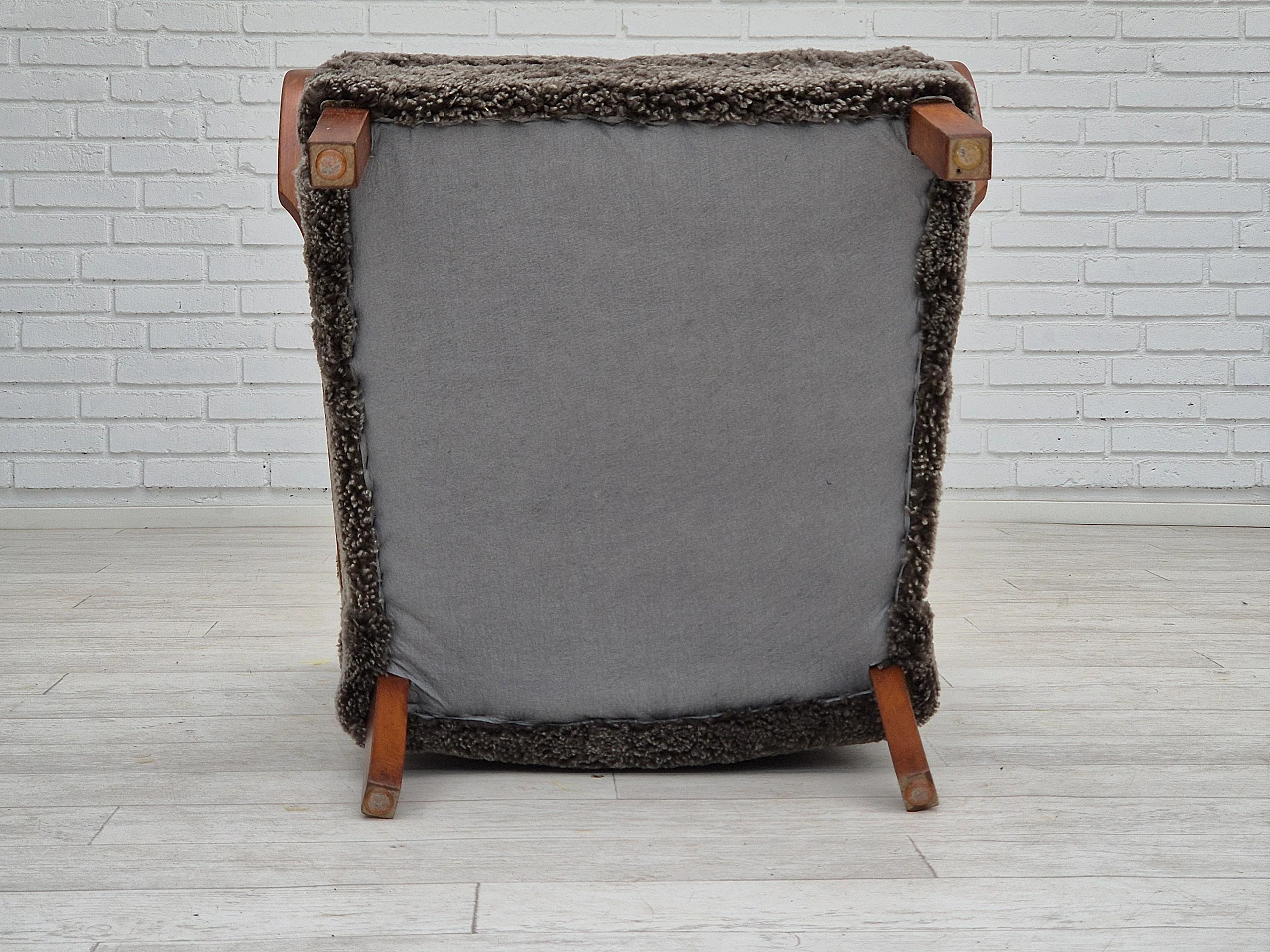 Beech wood and sheepskin Danish armchair, 1950s 14
