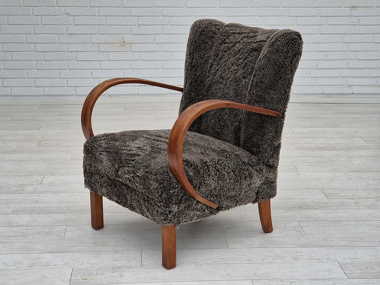 Beech wood and sheepskin Danish armchair, 1950s 15