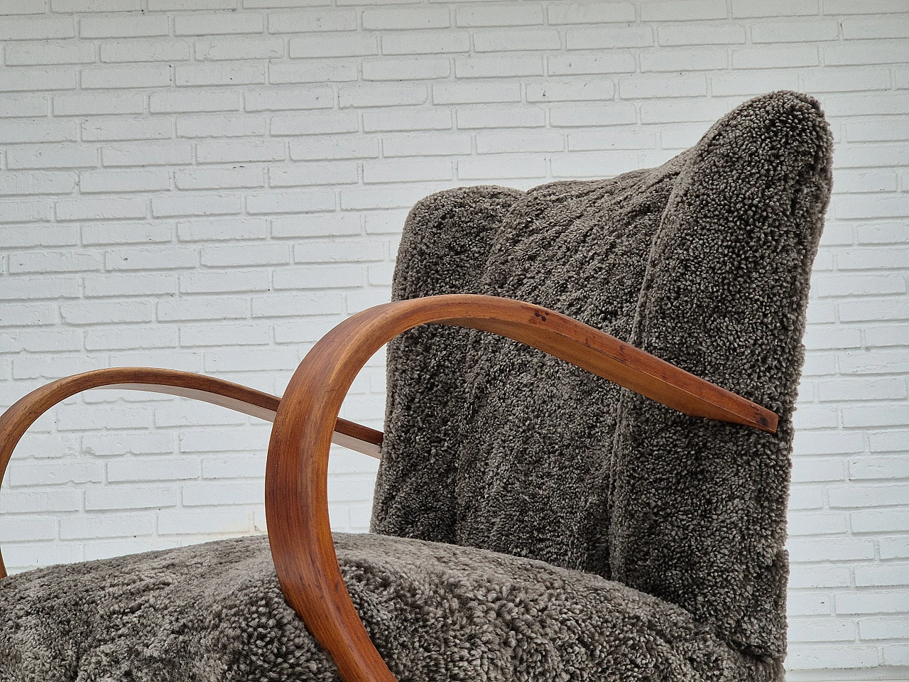 Beech wood and sheepskin Danish armchair, 1950s 16
