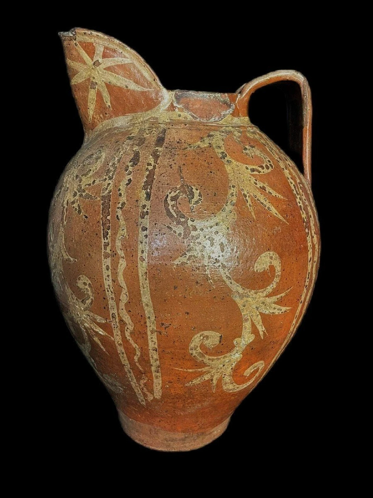 Orcio a beccaccia in terracotta invetriata e dipinta, '600 1