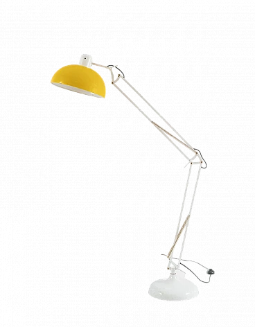 Lampada da terra in metallo verniciato bianco e giallo, anni '70