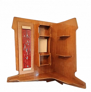 Libreria angolare in frassino con dettagli laccati, anni '50