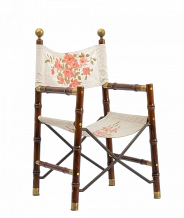 Poltrona da regista Safari in bambù, ottone e tessuto, anni '60