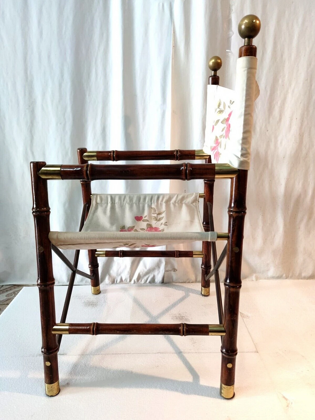 Poltrona da regista Safari in bambù, ottone e tessuto, anni '60 3