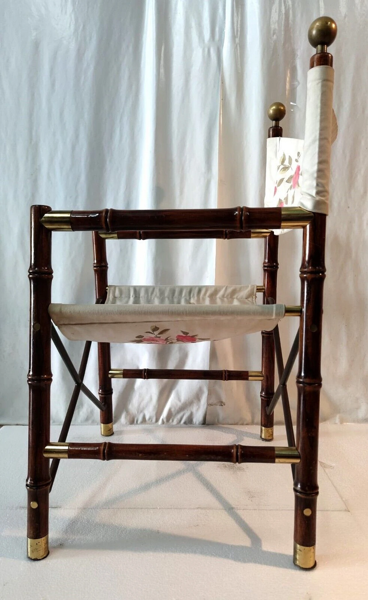 Poltrona da regista Safari in bambù, ottone e tessuto, anni '60 6