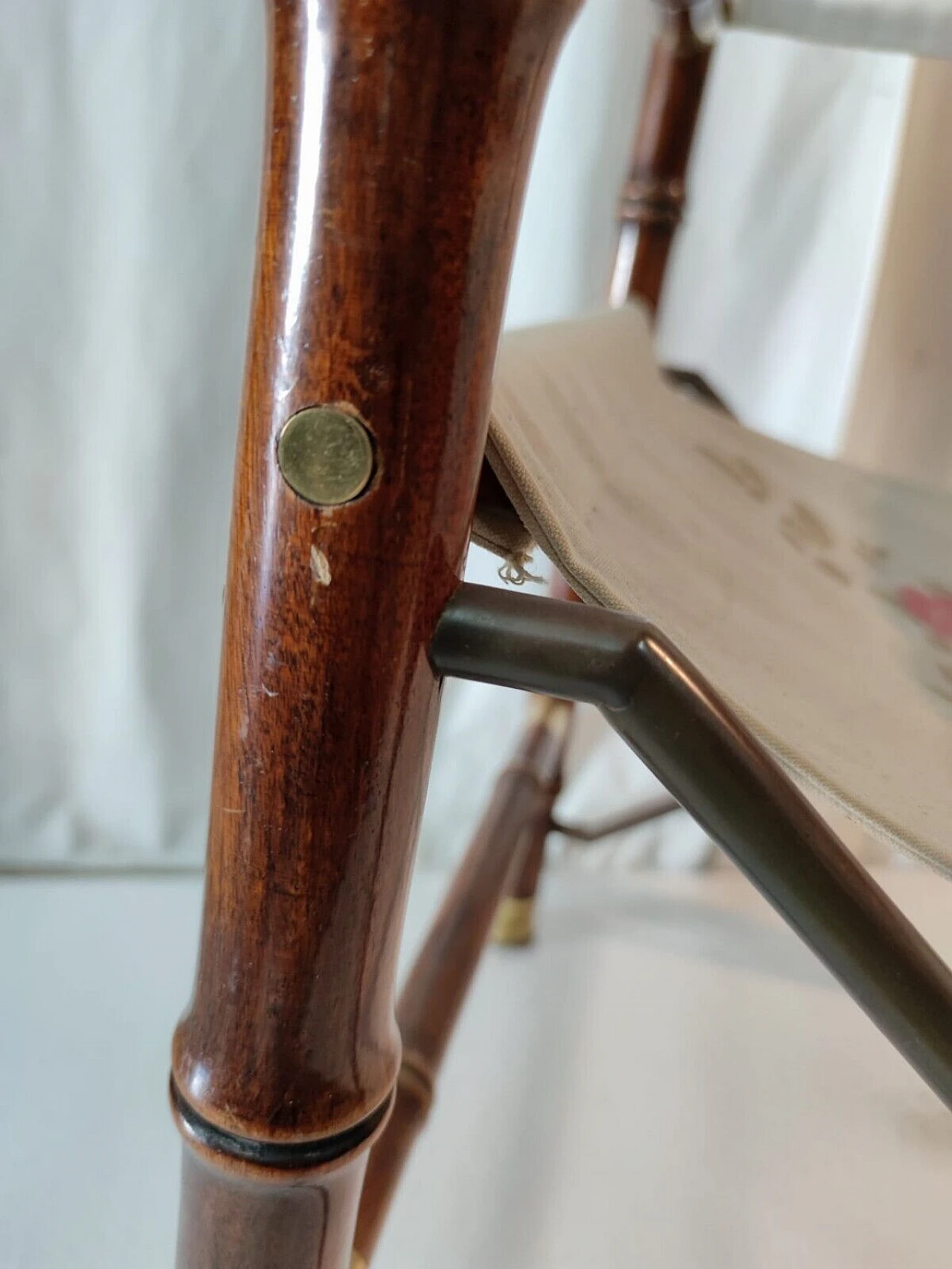 Poltrona da regista Safari in bambù, ottone e tessuto, anni '60 12