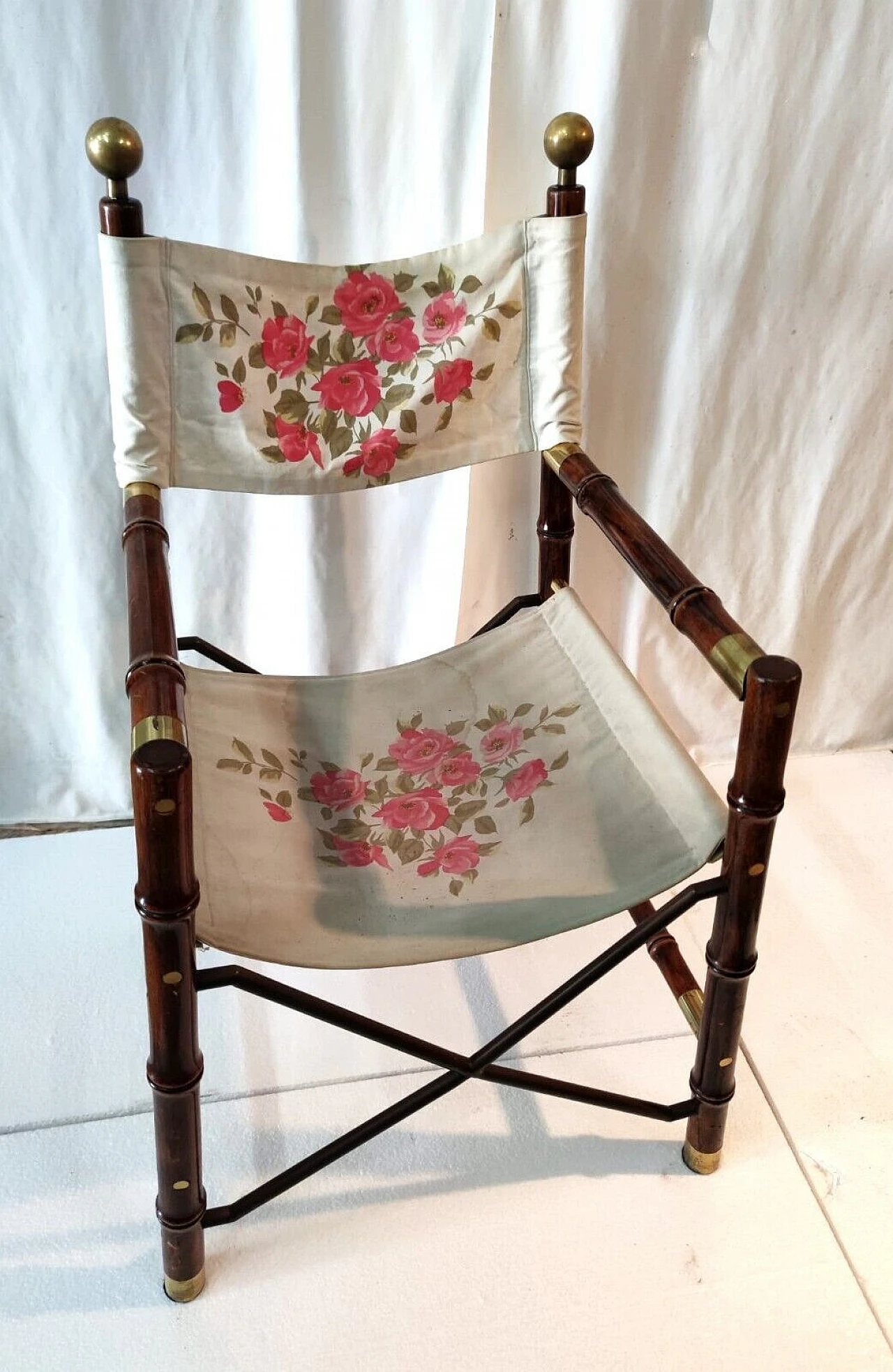 Poltrona da regista Safari in bambù, ottone e tessuto, anni '60 13