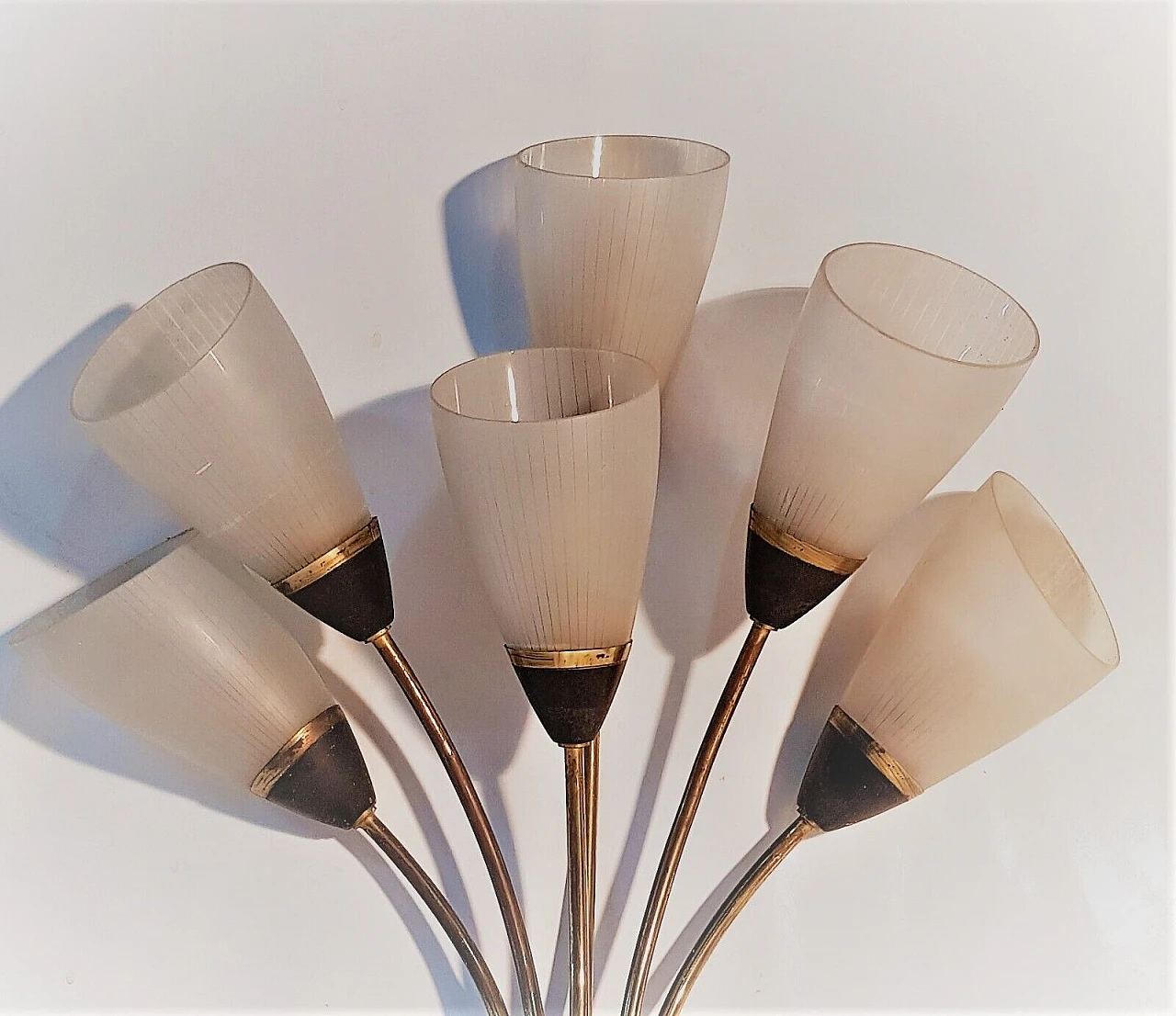 Applique a sei luci in ottone e vetro di Stilnovo, anni '50 5