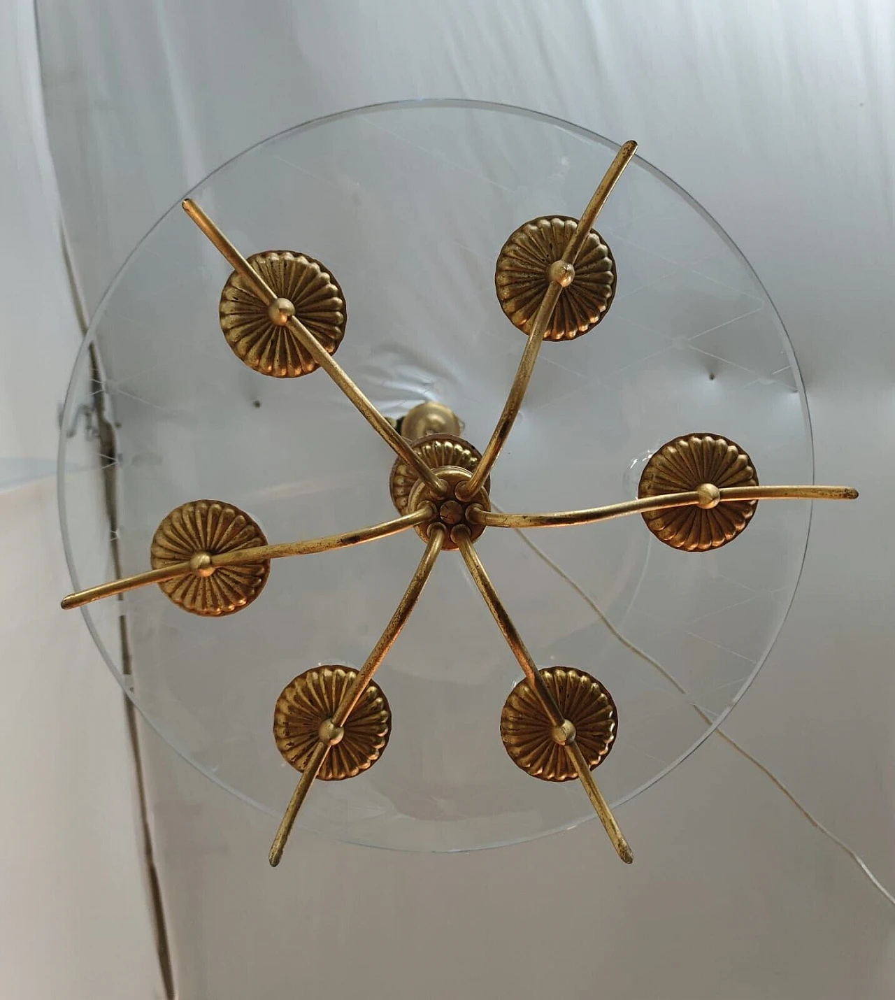 Lampadario in ottone e cristallo di Chiesa per Fontana Arte, anni '40 5