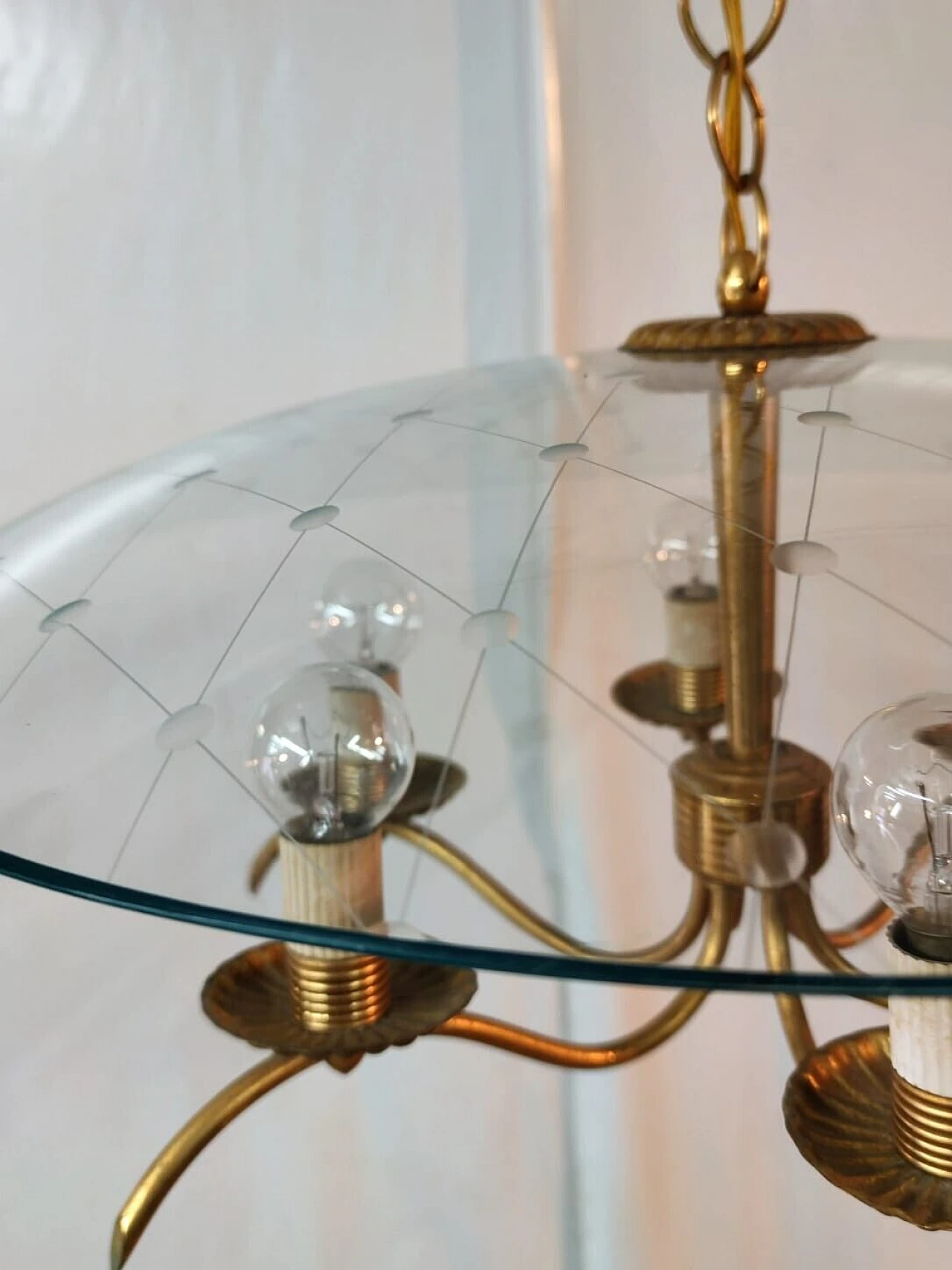 Lampadario in ottone e cristallo di Chiesa per Fontana Arte, anni '40 15