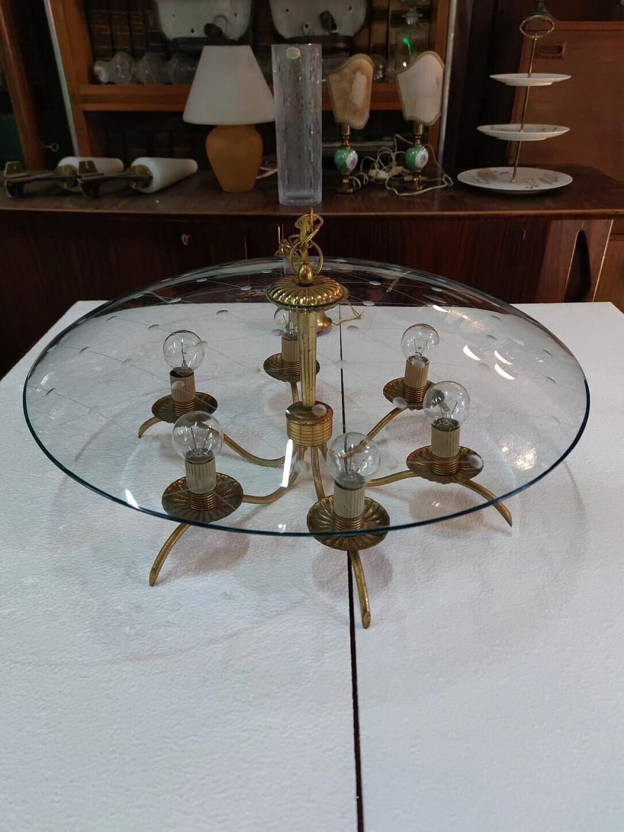 Lampadario in ottone e cristallo di Chiesa per Fontana Arte, anni '40 16