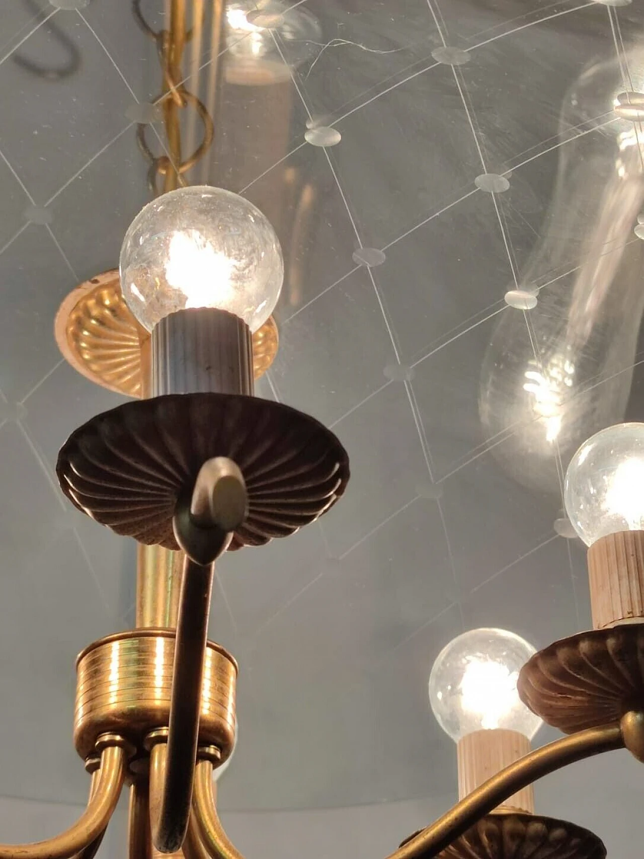 Lampadario in ottone e cristallo di Chiesa per Fontana Arte, anni '40 19