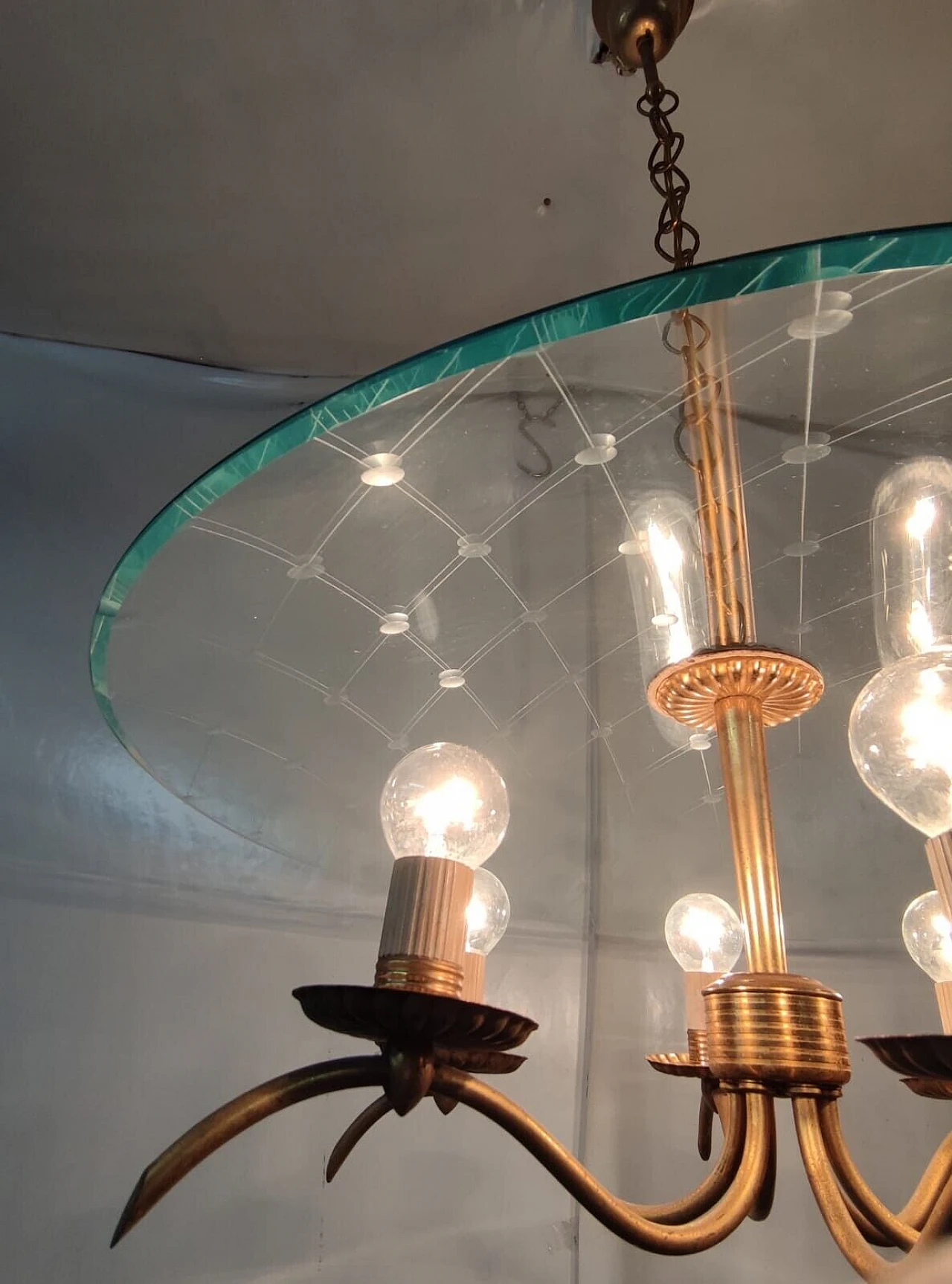 Lampadario in ottone e cristallo di Chiesa per Fontana Arte, anni '40 20