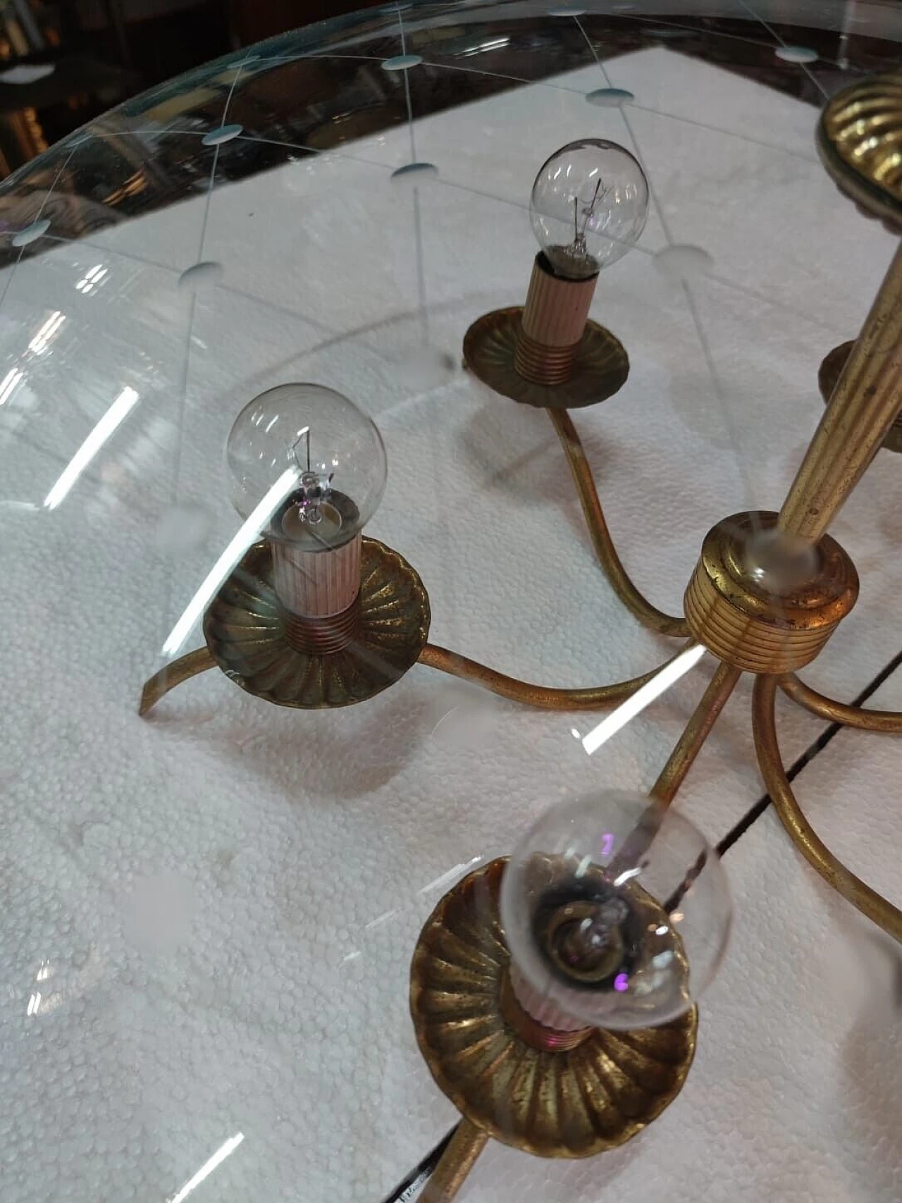 Lampadario in ottone e cristallo di Chiesa per Fontana Arte, anni '40 22