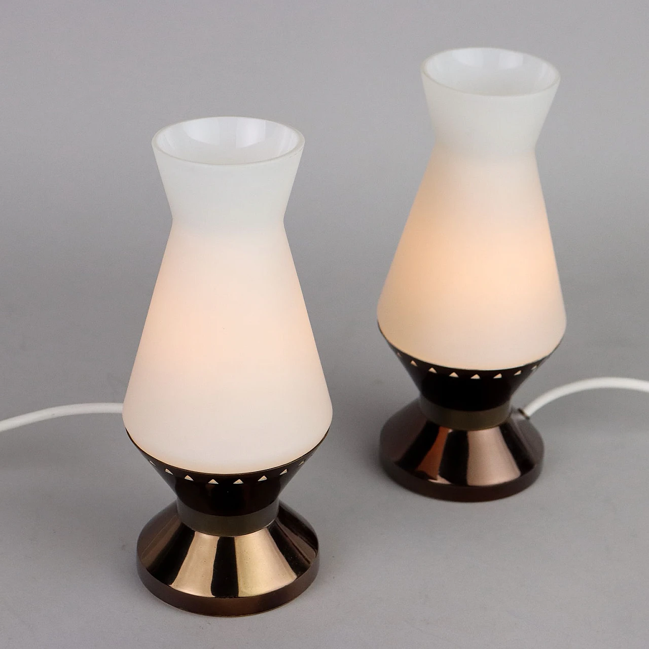 Pair of table lamps in glass and brass by Stilnovo, 1960s 1