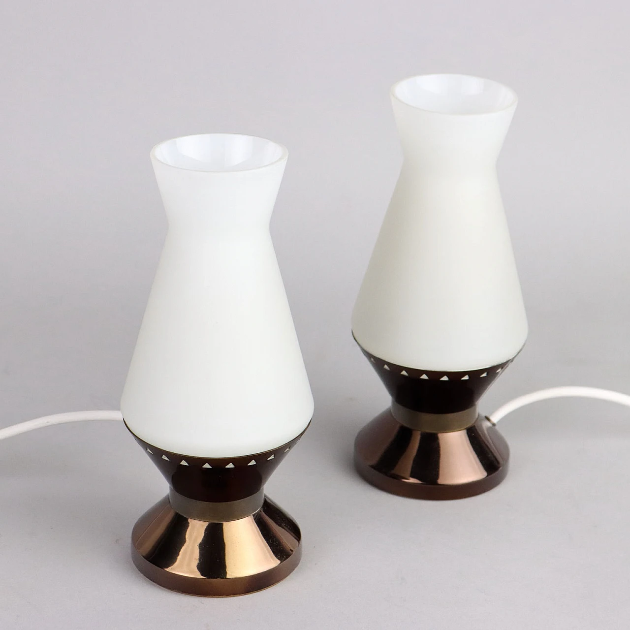 Pair of table lamps in glass and brass by Stilnovo, 1960s 3