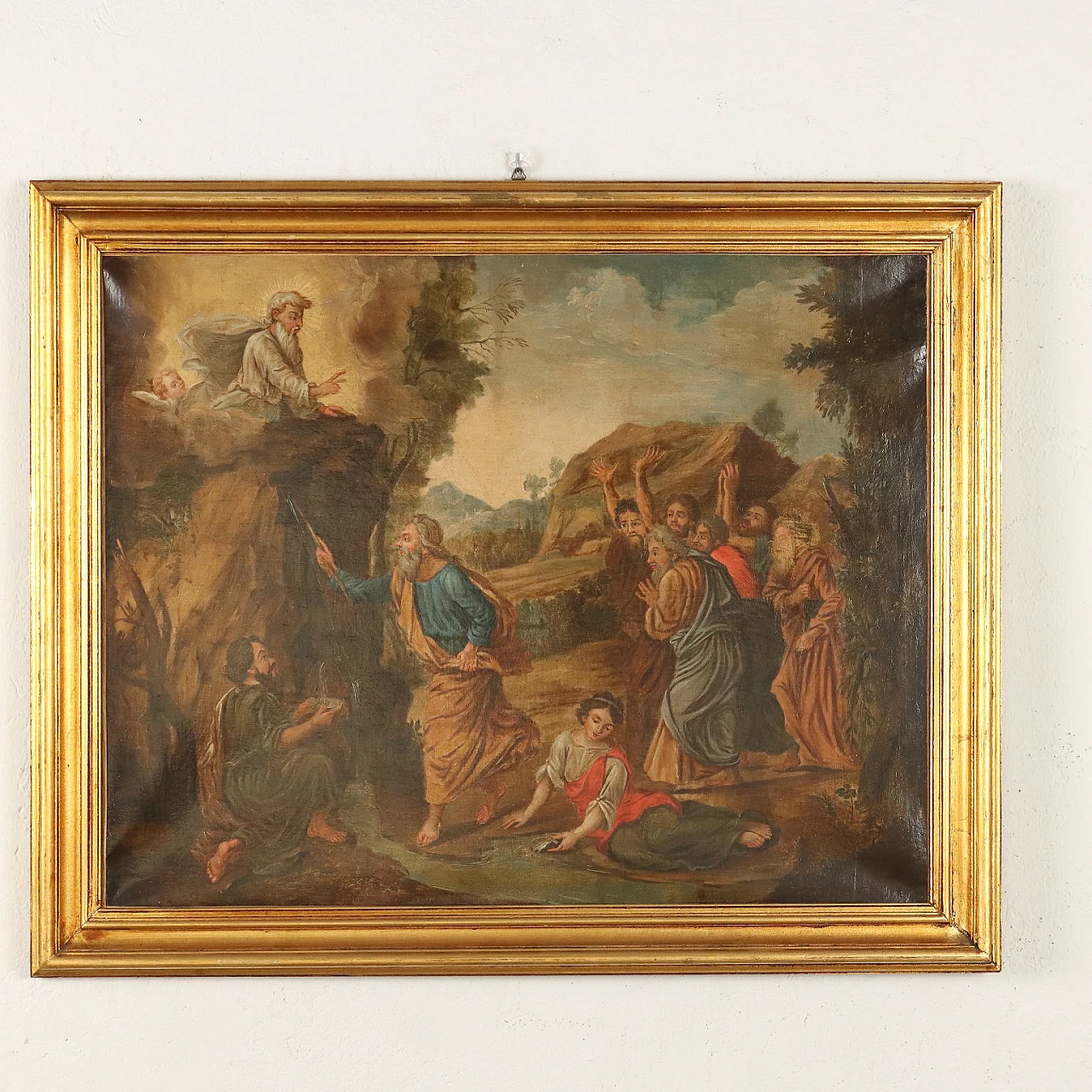 Mosè fa scaturire l'acqua dalla roccia, olio su tela, '700 3