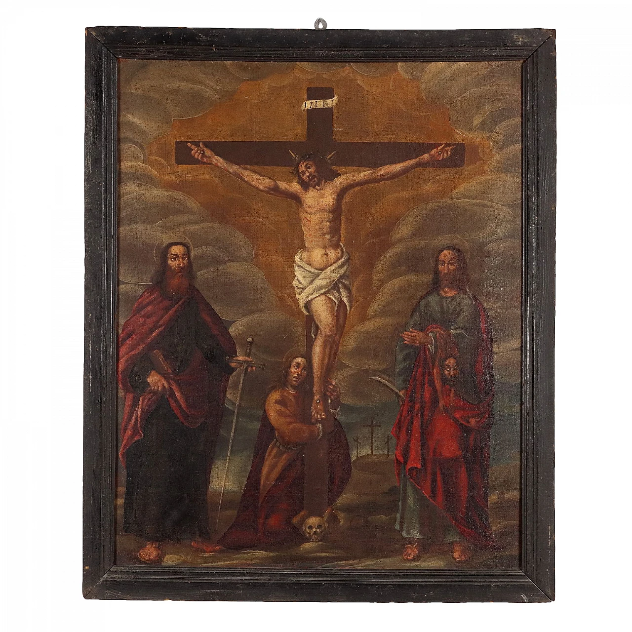 Crucifixion with Saints Paul, Magdalene and Bartholomew, oil painting on canvas, 17th century 1