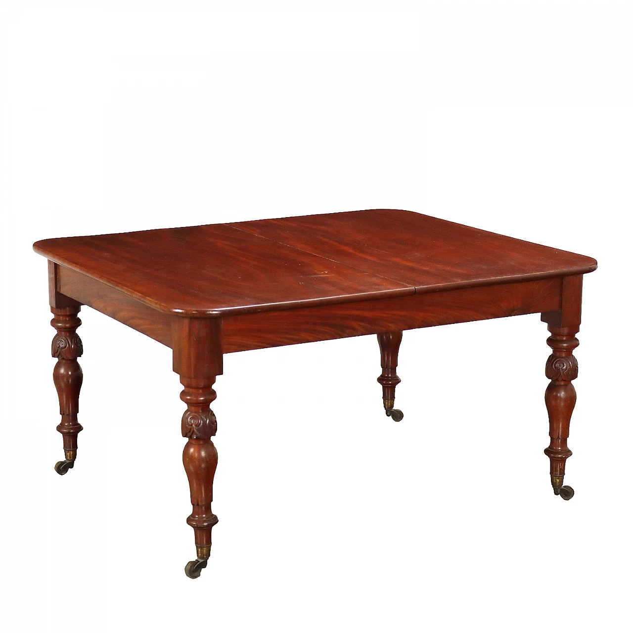 Mahogany extending table with wheels, early 20th century 1