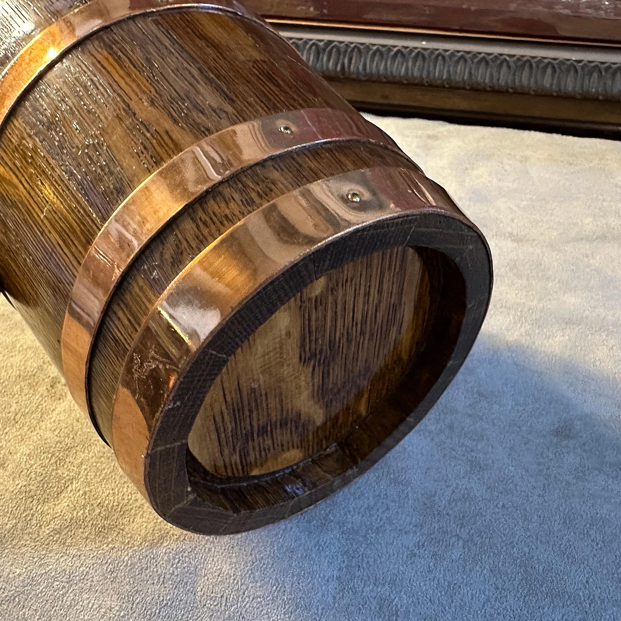 Secchiello per il ghiaccio in rame e quercia, anni '50 7